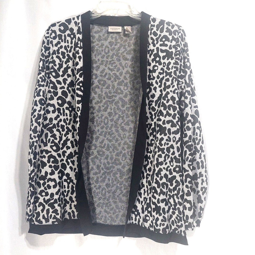Chico's Easywear‎ Cardigan Womens 0/US Small Open Animal Print Metallic Thread